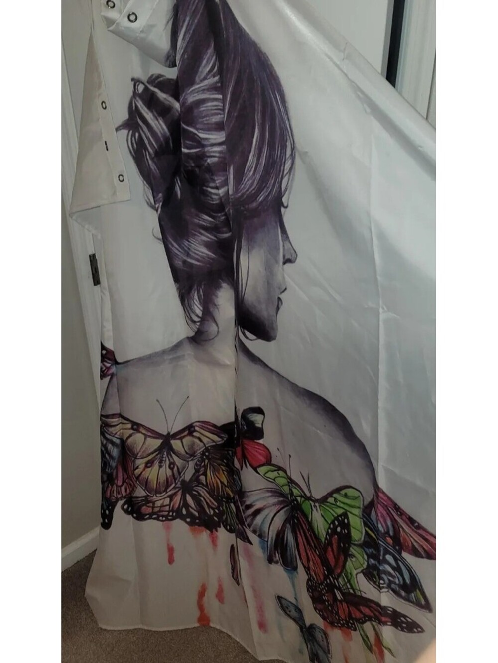 SKETCH ART WOMAN WITH BUTTERFLY BACK SHOWER CURTAIN